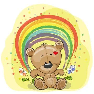 Bear with rainbow Stock Illustration