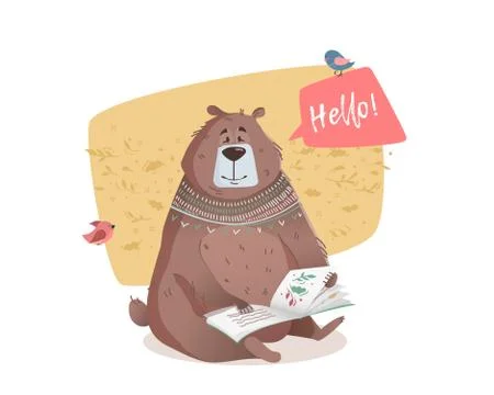 Bear reading a book. Illustrazione stock