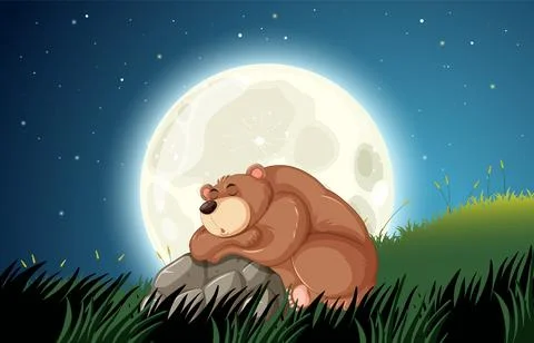 Bear Resting Under the New Moon Ilustração Stock
