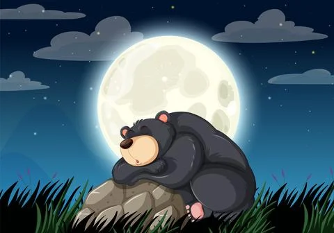Bear Resting Under the New Moon Stock Illustration