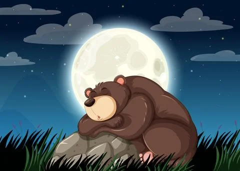 Bear Resting Under the New Moon Ilustração Stock