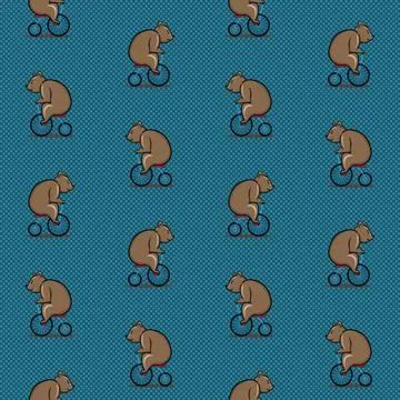 Bear riding a bicycle vector seamless pattern doodle cartoon wallpaper backgr Stock Illustration