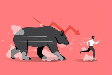 Bear running behind man loss stock market concept vector Stock Illustration