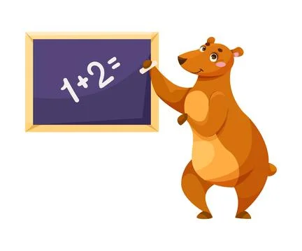 Bear at School at Chalkboard Do Math Sum Have Lesson and Education Vector Stock Illustration
