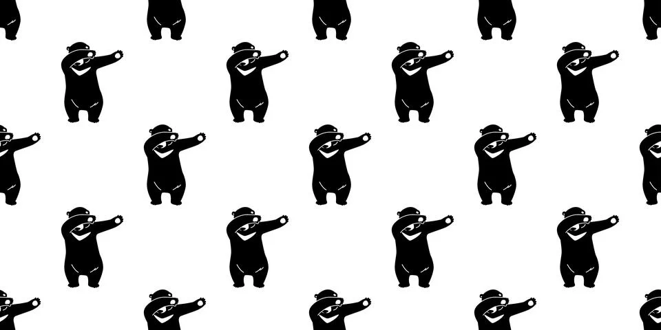 Bear seamless pattern polar bear dab dance vector isolated wallpaper background Illustrazione stock