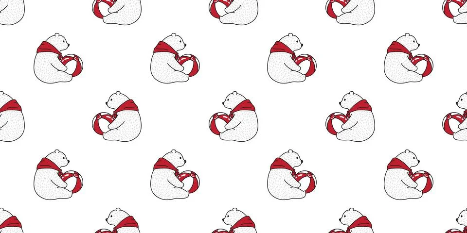 Bear seamless pattern Polar Bear scarf ball illustration doodle Stock Illustration