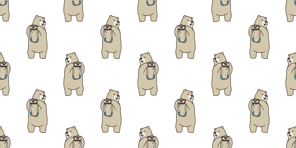 Bear seamless pattern Polar Bear vector isolated camera photography Illustrazione stock