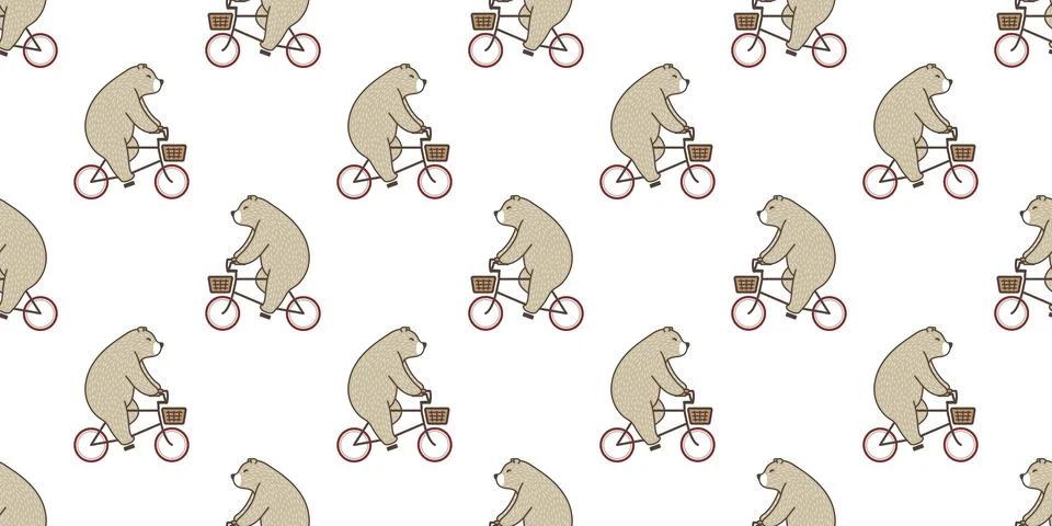 Bear seamless pattern Polar Bear riding bicycle Illustrazione stock