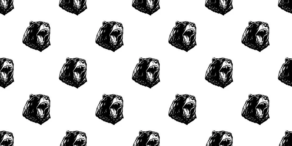 Bear seamless pattern polar bear teddy angry scream Stock Illustration