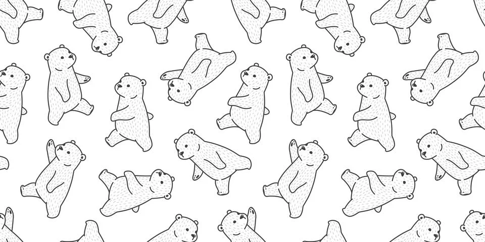 Bear seamless pattern polar bear vector isolated cartoon white Stock Illustration