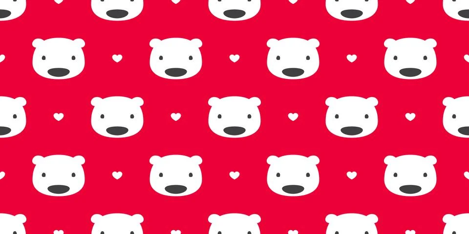 Bear seamless pattern polar bear vector isolated heart valentine red Stock Illustration