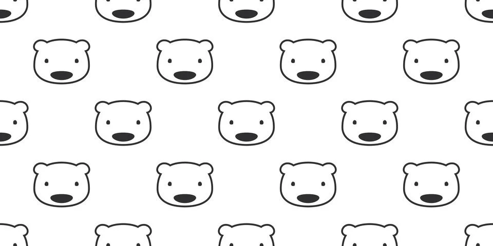 Bear seamless pattern polar bear teddy head isolated vector white Stock Illustration