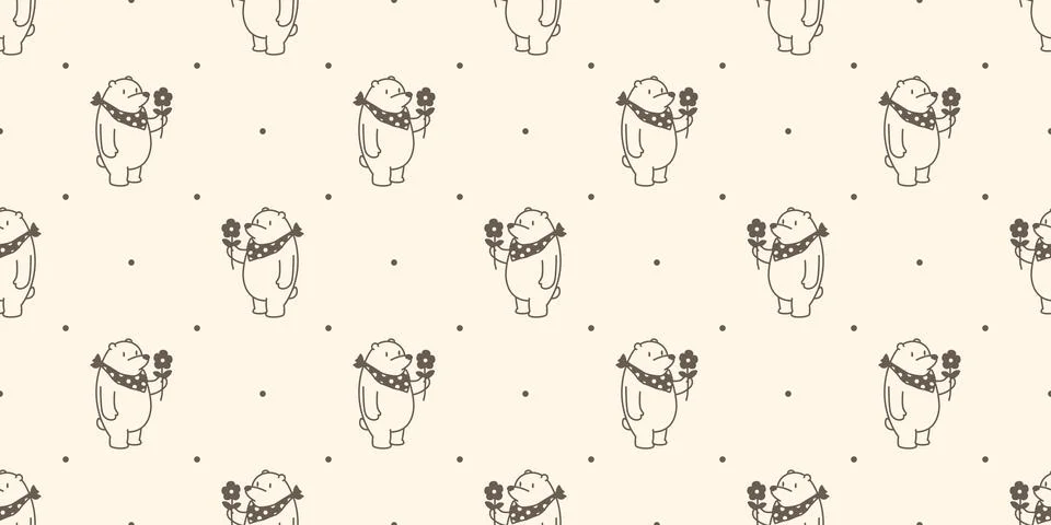 Bear Seamless Pattern vector Polar Bear Flower scarf wallpaper background 스톡 일러스트