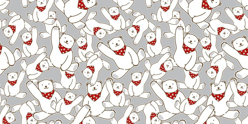 Bear Seamless Pattern vector Polar Bear red scarf polka dot wallpaper background Stock Illustration