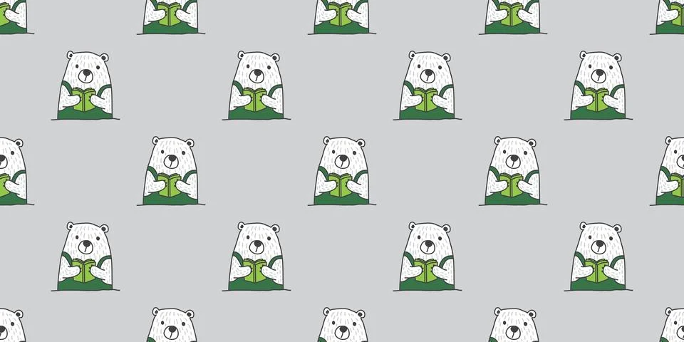 Bear Seamless Pattern vector Polar Bear Reading book background wallpaper 스톡 일러스트