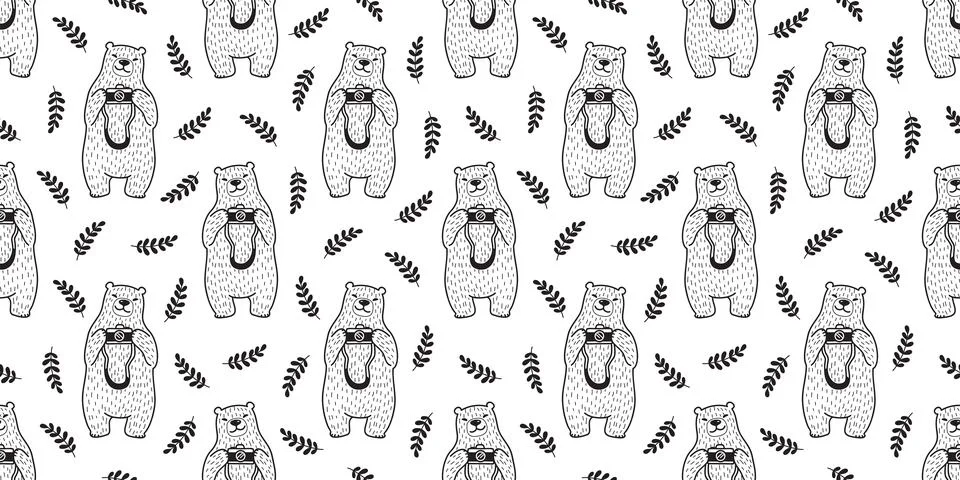 Bear seamless pattern vector Polar Bear isolated camera photography Stock Illustration