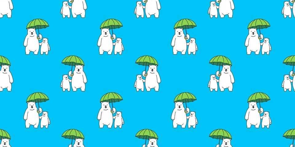 Bear seamless pattern vector Polar bear isolated umbrella raining Stock Illustration