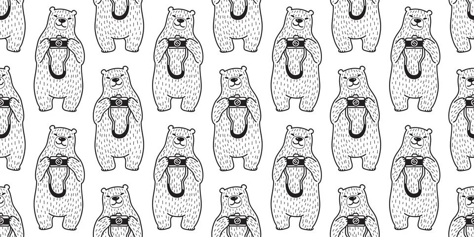 Bear seamless pattern vector Polar Bear camera photography cartoon Stock Illustration