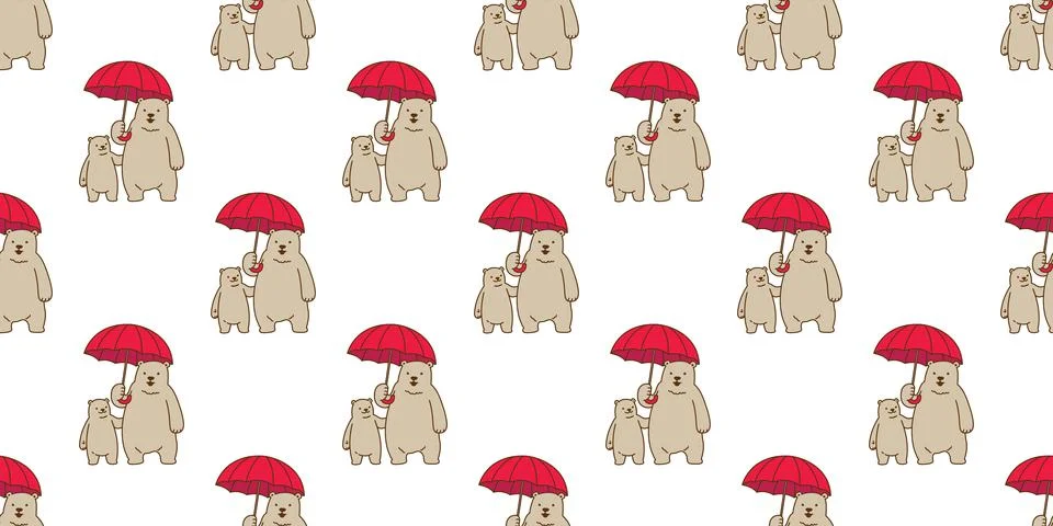 Bear seamless pattern vector Polar bear panda umbrella raining Stock Illustration