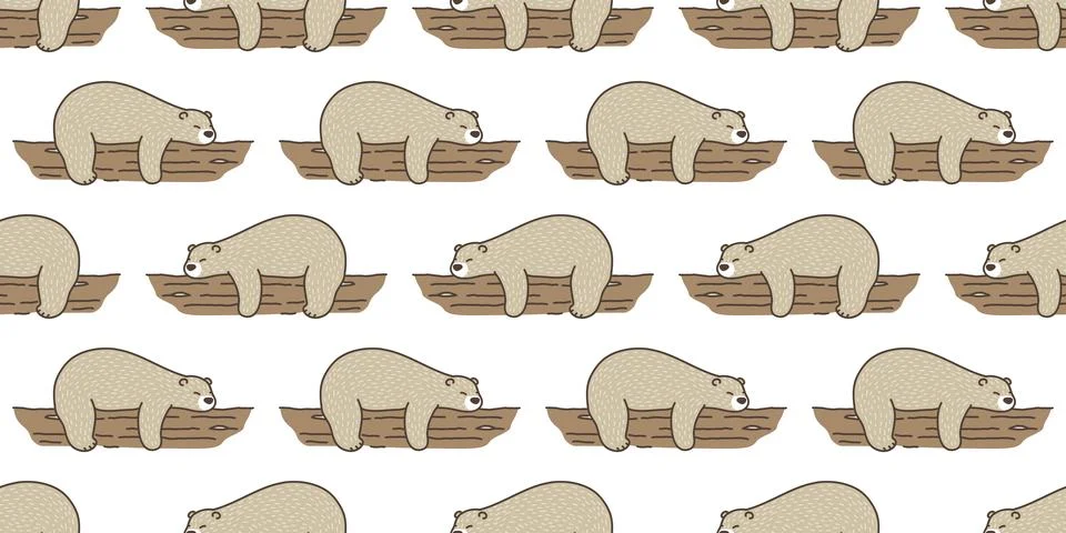 Bear seamless pattern vector Polar Bear sleep log doodle isolated Stock Illustration