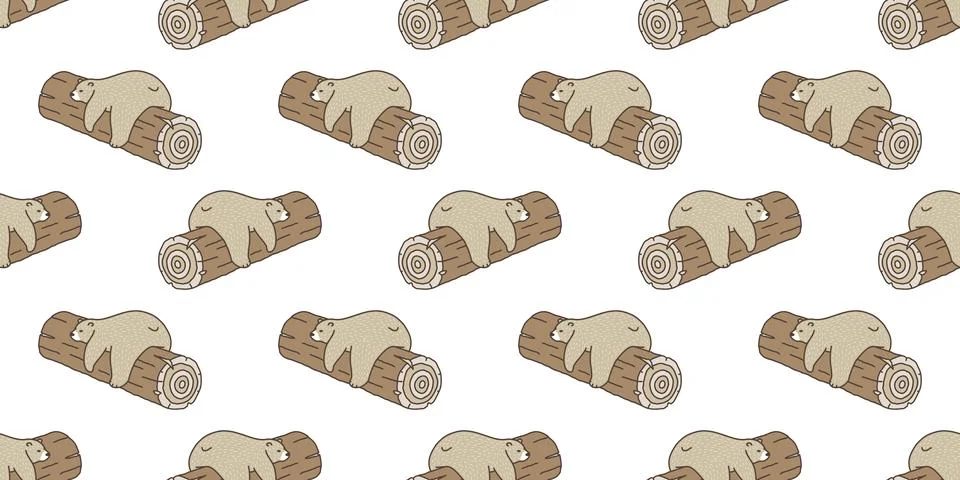 Bear seamless pattern vector Polar Bear panda sleep log doodle Illustrazione stock