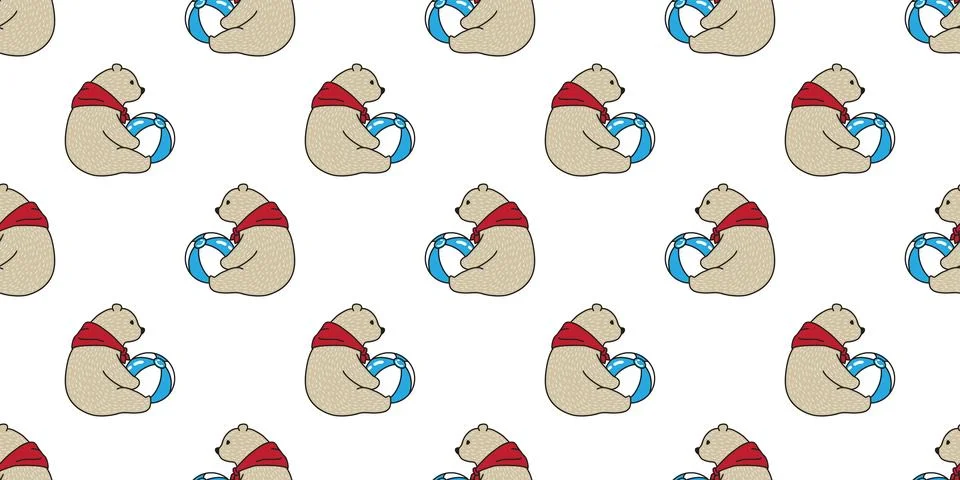 Bear seamless pattern vector Polar Bear cartoon red scarf ball Stock Illustration