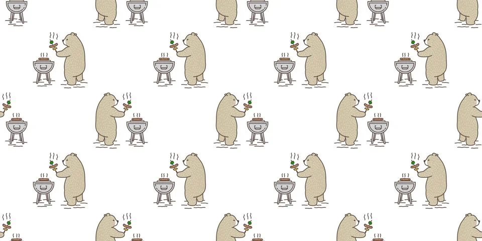 Bear seamless pattern vector Polar Bear Barbecue picnic camping Stock Illustration