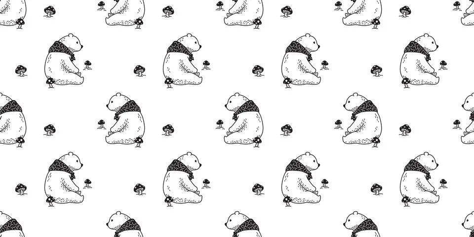 Bear seamless pattern vector polar bear teddy mushroom Stock Illustration