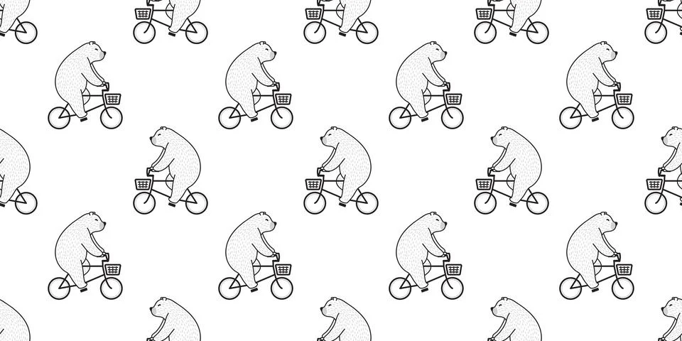 Bear seamless pattern vector Polar Bear riding bicycle 스톡 일러스트