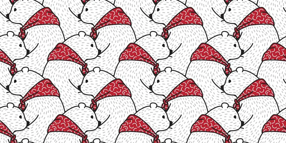 Bear seamless pattern vector polar bear isolated red scarf cartoon Stock Illustration