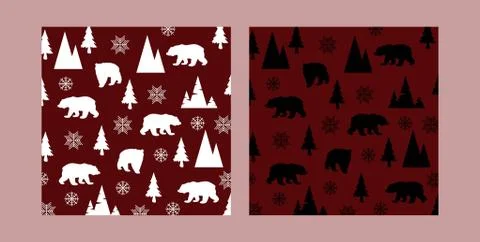 Bear seamless patterns with snow background. vector Stock Illustration
