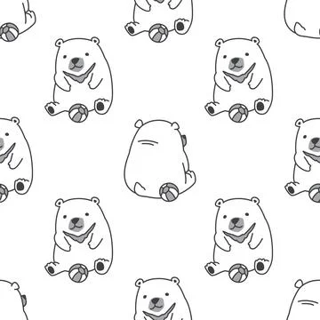 Bear Seamless Polar Bear vector Pattern play Ball scarf wallpaper background Stock Illustration