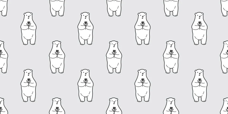 Bear seamless polar bear vector pattern flower isolated wallpaper background Illustrazione stock