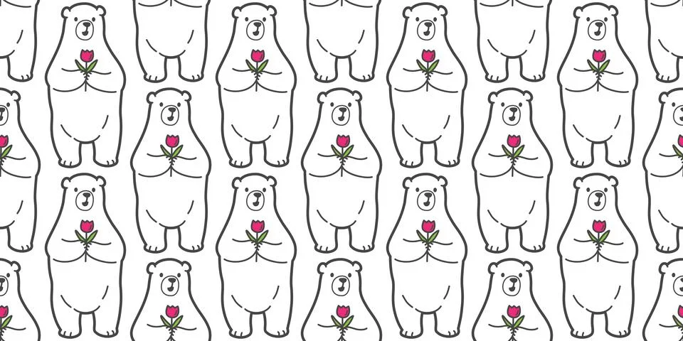 Bear Seamless Polar Bear vector Pattern tulip flower wallpaper background Stock Illustration