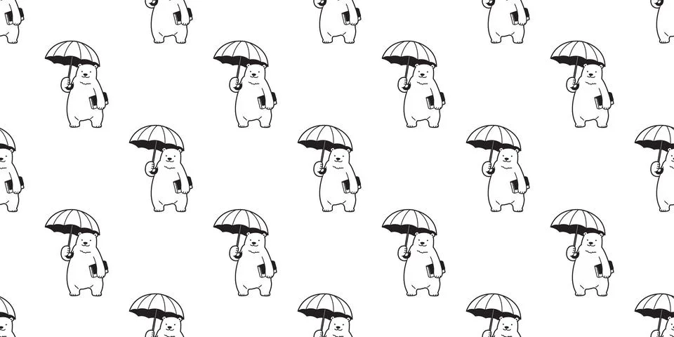 Bear seamless Polar bear vector pattern umbrella raining isolated Stock Illustration