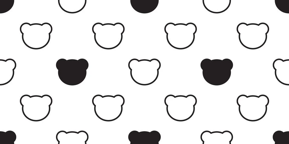 Bear seamless polar bear vector pattern grizzly teddy head isolated Stock Illustration