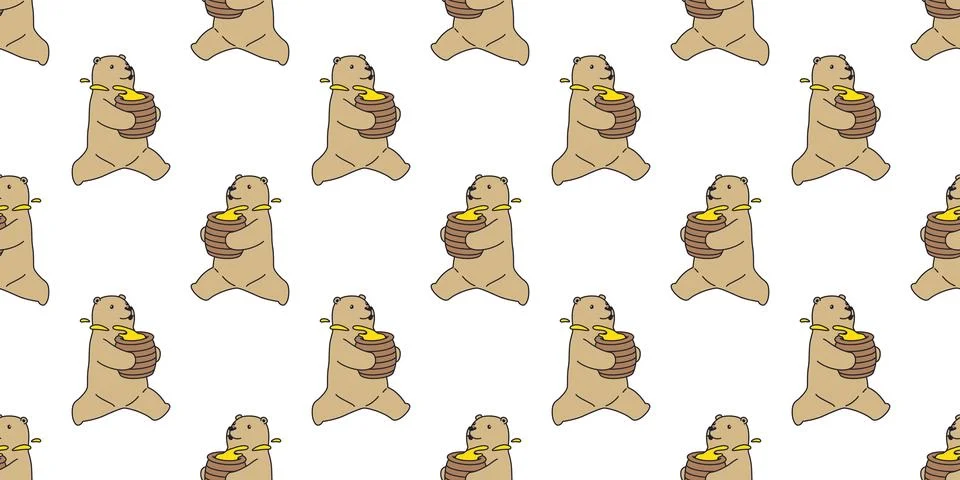 Bear seamless polar bear vector pattern teddy run honey background Stock Illustration
