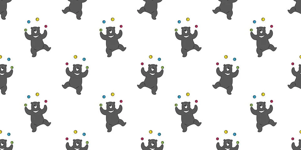 Bear seamless Polar Bear vector pattern isolated juggling ball wallpaper Stock Illustration