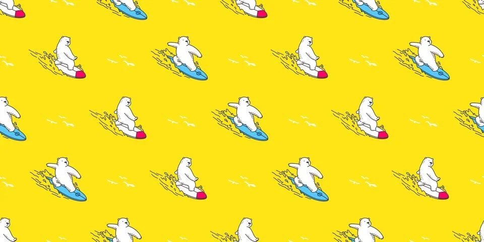 Bear seamless Polar Bear vector pattern isolated surf ocean wave cartoon Stock Illustration