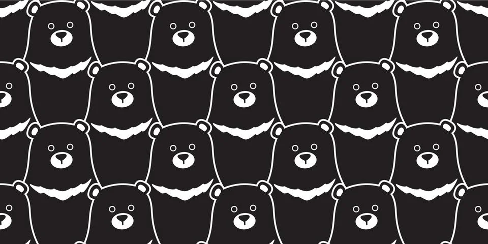 Bear seamless polar bear vector pattern isolated wallpaper cartoon black Stock Illustration