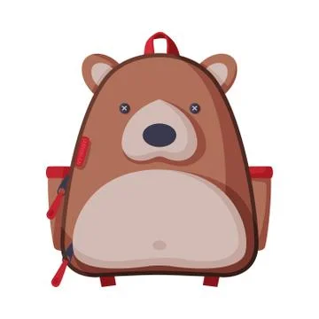 Bear Shaped Childish Backpack, Front View of School Children Rucksack Flat Style Stockillustratie