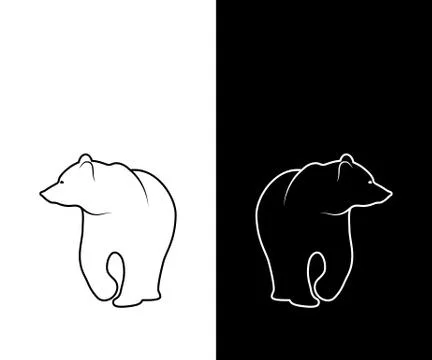 Bear silhouette linear drawing Illustrazione stock