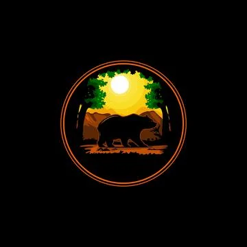 Bear silhouette logo in the forest Stock Illustration