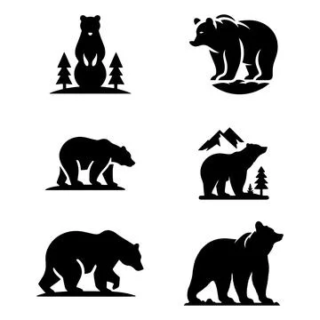 Bear silhouettes vector icon logo Stock Illustration