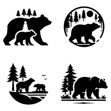 Bear silhouettes vector icon logo Stock Illustration