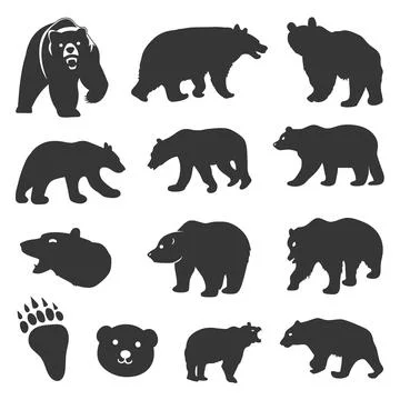 Bear silhouettes on the white background Stock Illustration