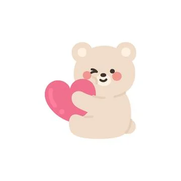 Bear Sitting and Winking While Hugging a Red Heart Stock Illustration