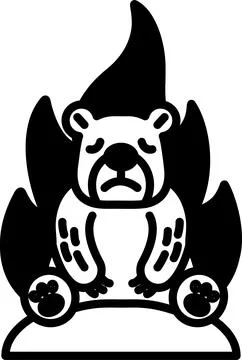 A bear is sitting on a fire, looking sad イラスト素材