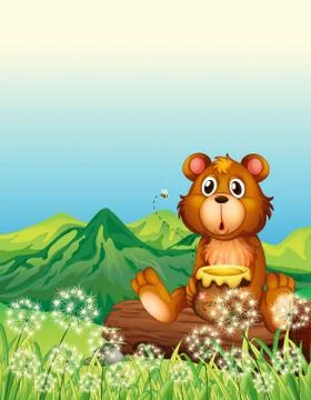 A bear sitting at the trunk イラスト素材