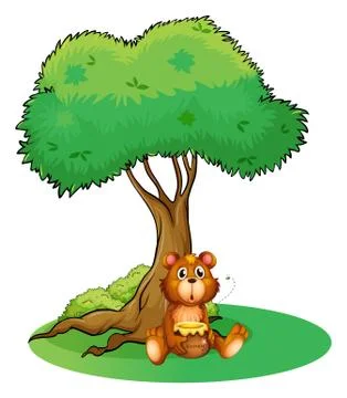 A bear sitting under a big tree 스톡 일러스트